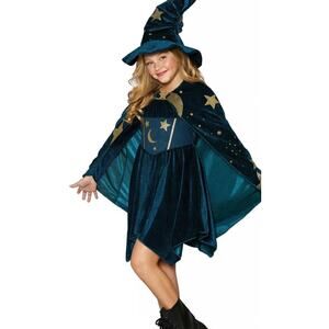 Girls SPELLBOUND WIZARD Halloween Costume Dress Size 7/8 Dress Hat Celestial